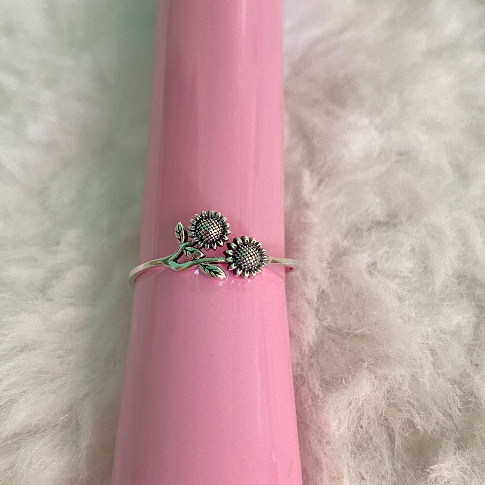 Sterling Silver Oxidized Sunflower Plain Ring Size 9